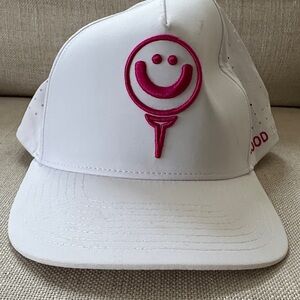 Good Girl Golf White Cap with Pink Smiley Logo